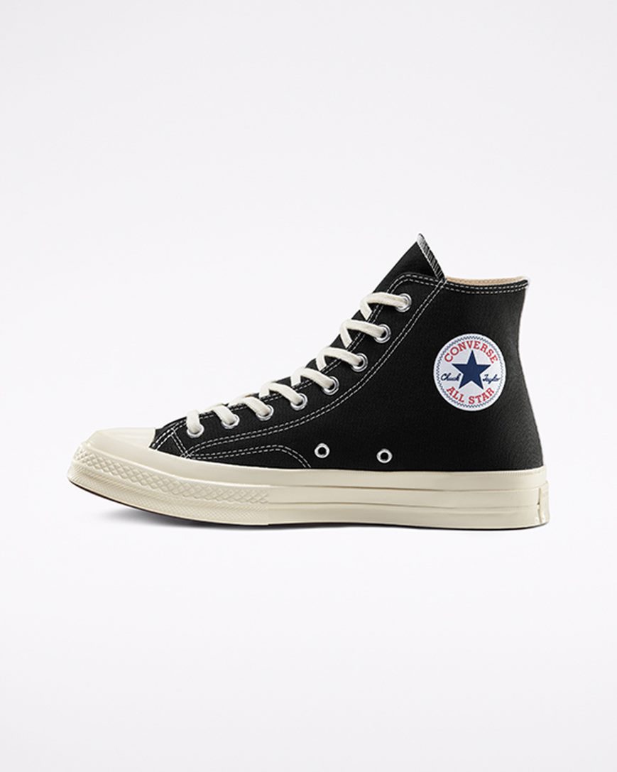 Men's Converse x Comme des Garçons PLAY Chuck 70 High Top Shoes Black / White / Red | AU 85013W